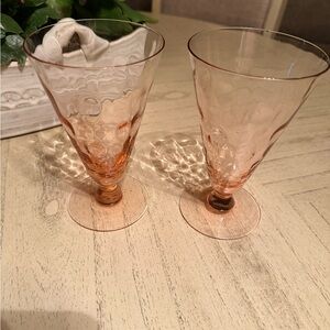 Vintage pink depression footed glass Sundae ice cream art deco set of 2